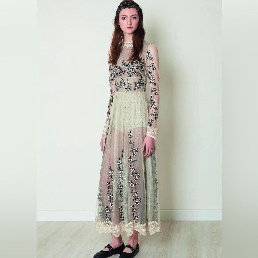 Pre-Fall 2017 Layered Embroidered Tulle & Point D’esprit Maxi Dress
